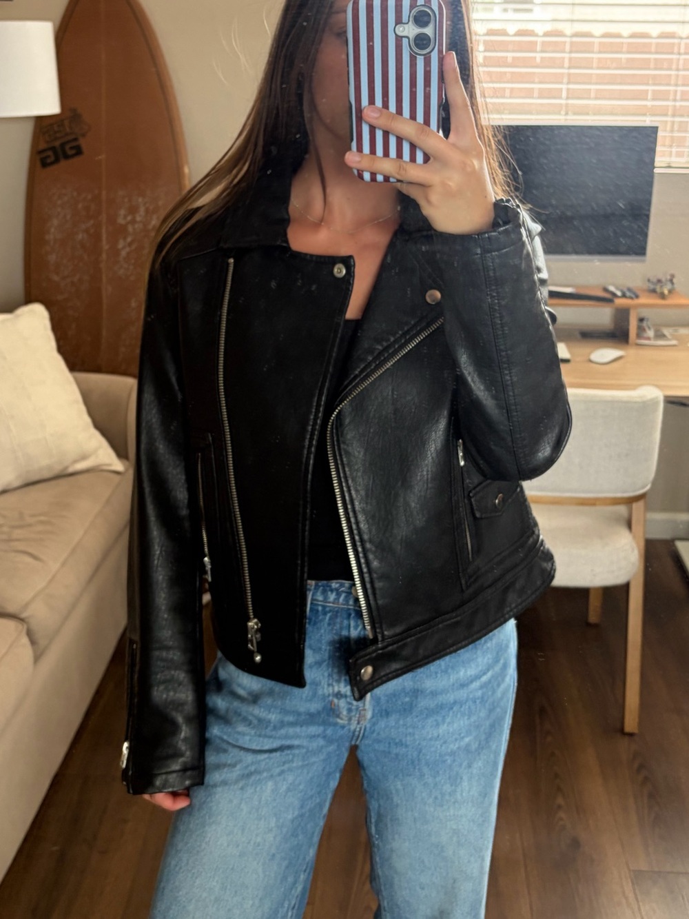 Topshop Black Leather Moto Jacket